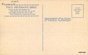 1940s Paul Feltmans Grill Chicago Illinois Teich linen postcard 3722