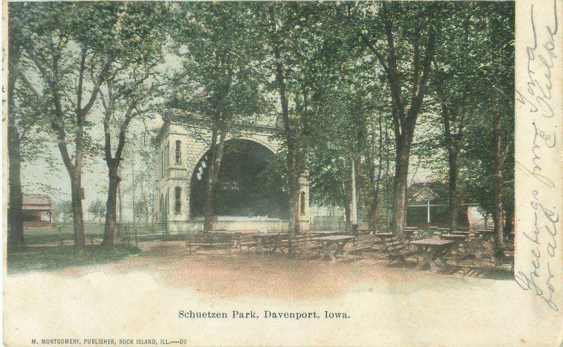 Davenport Iowa Schuetzen Park UDB Litho Postmarked 1907