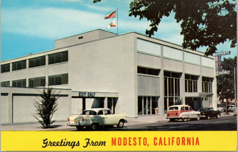 postcard Greetings from Modesto, California - Modesto Irrigation District Blding