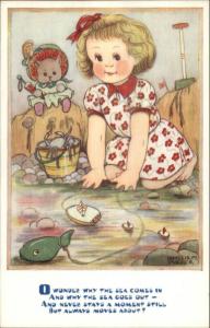 Phyllis Purser - Little Girl Playing Ocean Tidal Pool Crab Shovel Postcard