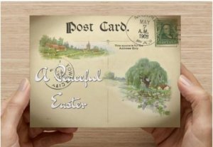 Single Postcard Easter Greetings Hand Designed with a Vintage feel, Willow