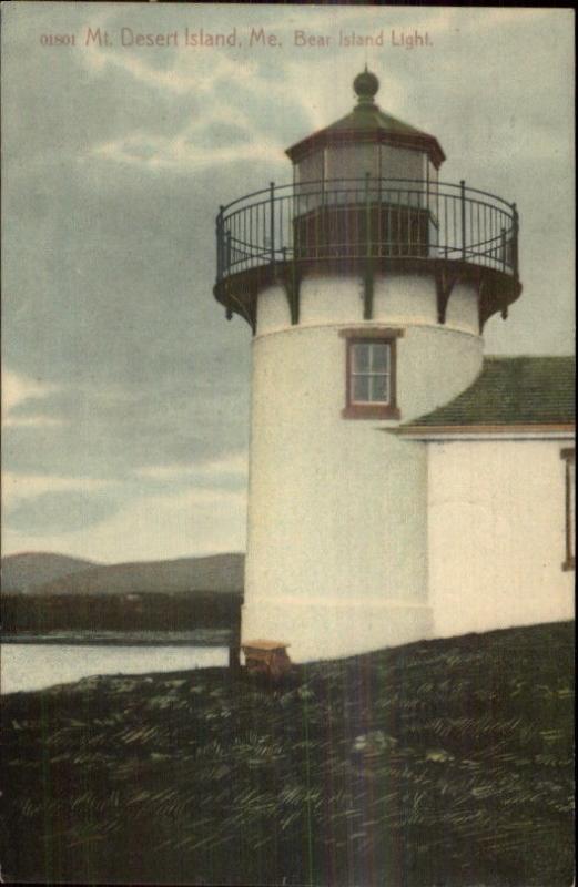 Mt. Desert Island ME Bear Island Lighthouse NICE CLOSE-UP c1910 Postcard