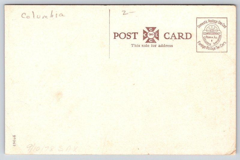 Ship~Peoria Illinois~River Front~Man On Bench~Sternwheeler Columbia~1920s PC