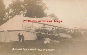 NJ, Asbury Park, New Jersey, RPPC, 1910 Aviation Meet, Bi-Plane by Tent