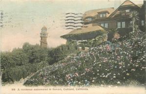 Cardinell 1911 Residence Flowers Oakland California hand colored postcard 10914