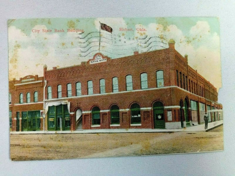 Vintage Postcard City State Bank Building Hobart Oklahoma OK Posted 1910