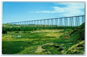 c1960 Oldman River Viaduct CPR Level Bridge Lethbridge Alberta Canada Postcard