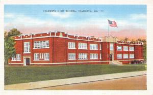 Valdosta Georgia~Valdosta High School~Flag on Roof~1940s Linen Postcard