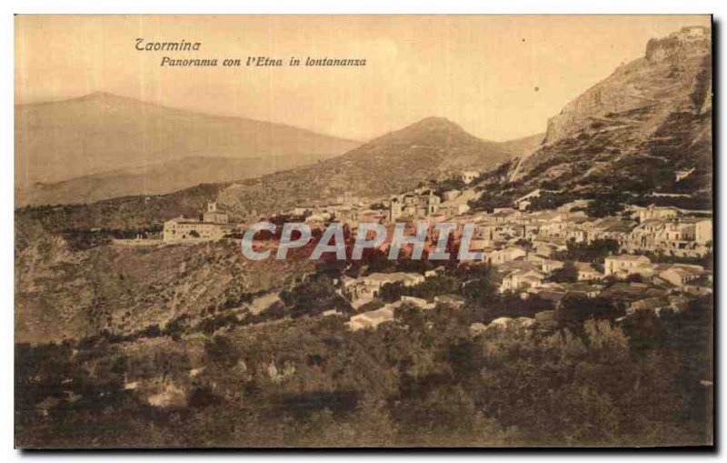 Old Postcard Panorama Con Taormina Etna in Lontananza