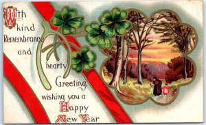 Postcard - New Year Greeting Card with Clovers Art Print