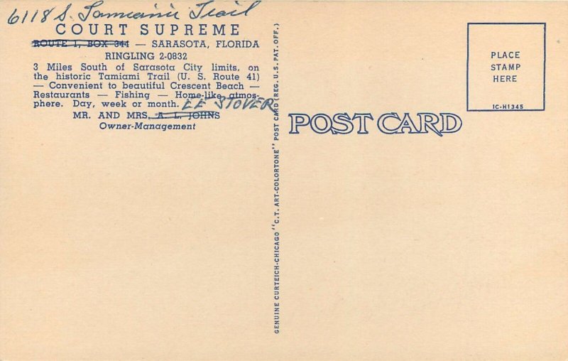 Court Supreme Sarasota Florida Fl Ringling old cars Tamiami Trail Postcard