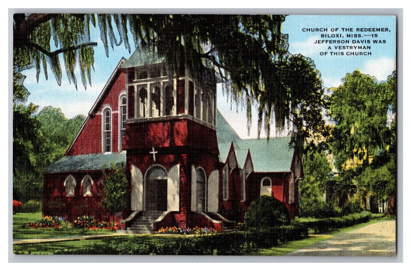 Postcard MS Church Of The Redeemer Biloxi Mississippi Jefferson Davis Vestryman 