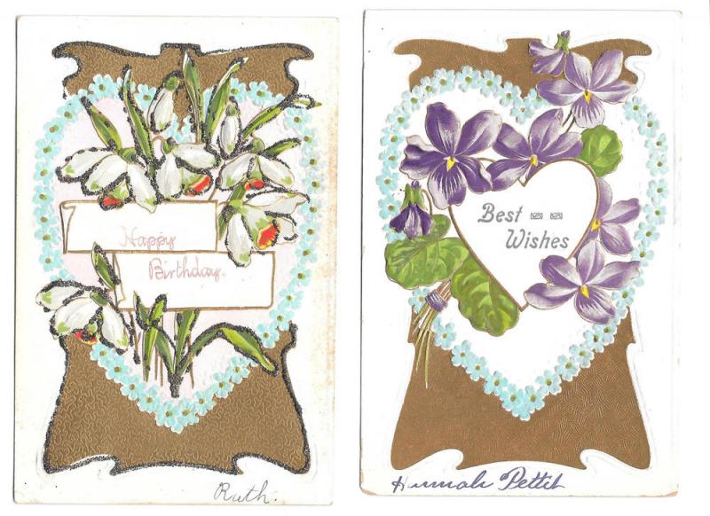 Best Wishes Happy Birthday Violets Narcissus 2 Postcards