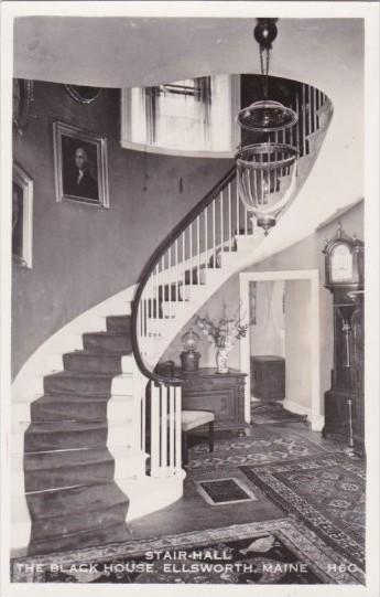 Hallway and Stairs The Black House Ellsworth Maine Real Photo