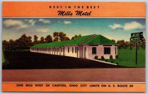 Vtg Massillon Ohio OH Mills Motel Near Canton 1930s Linen View Postcard