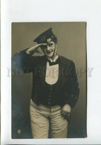 3175681 BELLE Woman in UNIFORM as RAILWAY Officer Vintage photo