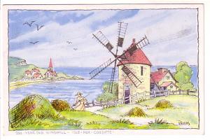 200 Year Old Windmill, Painting by Rhodes, Isle Aux Coudres, Quebec, Publishe...