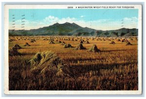 1936 Washington Wheat Field Ready Threshing Wenatchee Washington Posted Postcard 