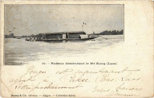 PC CPA LAOS, INDOCHINA, RADEAU DESCENDANT LE MÉ KONG, Vintage Postcard (b20882)