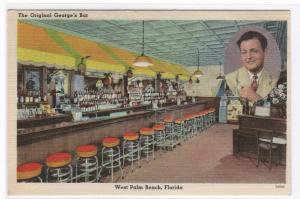 George’s Bar Interior West Palm Beach Florida linen postcard