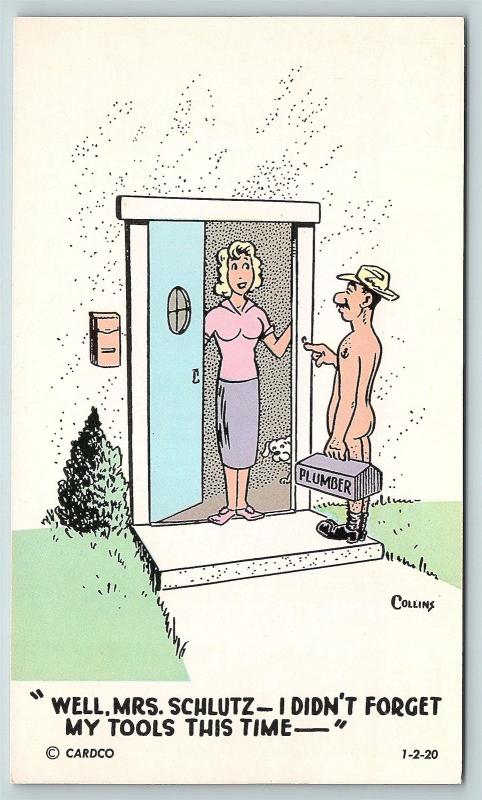 Postcard Nudist Comic Card Nude Plumber House Call Sunbather Magazine F04