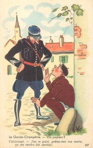 Humor comic caricature postcard France policeman asking for identification