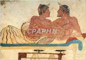 Postcard Modern Paestum (Sa) Dalle North Detail of the Lovers