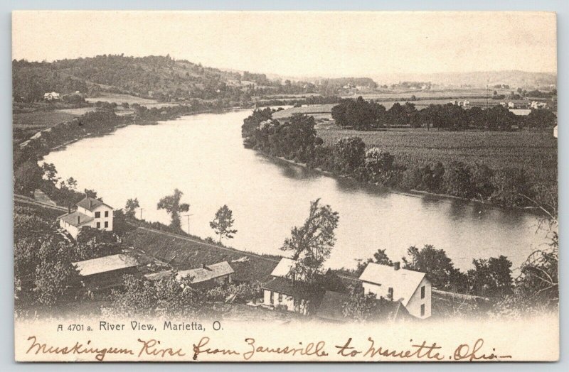 Marietta Ohio~Birdseye River~Homes Along Waterfront~RR Tracks~c1905 Rotograph 