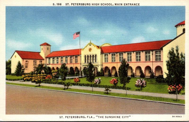 Florida St Petersburg High School Main Entrance 1936 Curteich