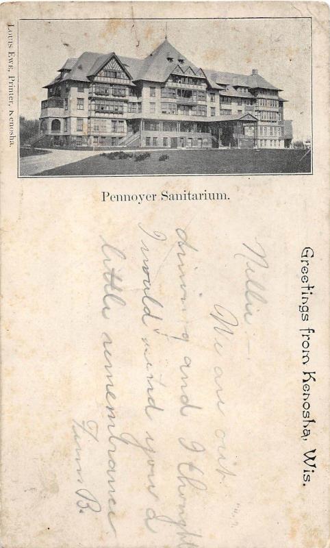 Wisconsin Wi Postcard 1904 KENOSHA Pennoyer Sanitarium Building Greetings