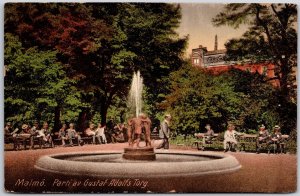 Malmo Parti Av Gustav Adolfs Torg Sweden Fountain Park Palace Postcard