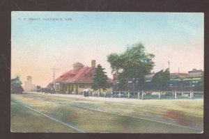 COLUMBUS NEBRASKA UNION PACIFIC RAILROAD DEPOT TRAIN STATION VINTAGE POSTCARD