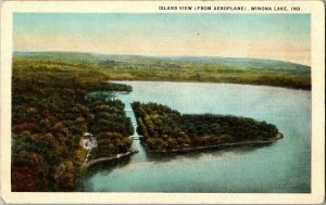 Aeriel View of Island, Winona Lake IN Vintage Postcard B79