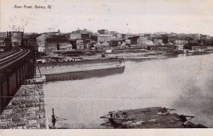 c.'08,  River Front, Tom Jones Publ, Quincy, IL, Boats, Msg, Old Post Card