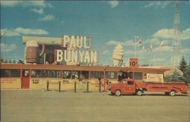 Brainerd MN Paul Bunyan Center Ice Cream Stand Fire Truck Postcard