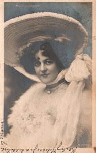 Vintage Postcard 1910's Beautiful Woman Giant Cap White Furred Suit Photograph