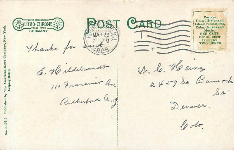 c1907 Chromograph Postcard; Public Library, Rutherford NJ Bergen County posted