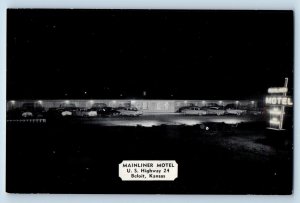 Beloit Kansas KS Postcard Mainliner Motel Highway Exterior Night c1940 Vintage