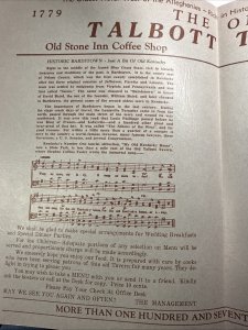 Vintage 50s OLD TALBOTT TAVERN Restaurant Menu BARDSTOWN Kentucky