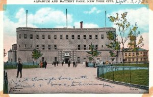 Vintage Postcard 1920's Aquarium & Battery Park New York City NYC