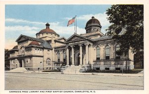 J51/ Charlotte North Carolina Postcard c1910 Carnegie Library Baptist Church209