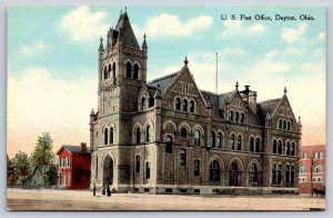 Dayton Ohio~US Post Office St View~Tower~Carriage~Romanesque~c1910 Postcard