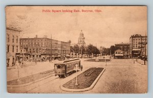 Bucyrus, OH-Ohio, Public Square Looking East, Trolley, Vintage c1915 Postcard