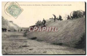 Old Postcard Militaria L & # 39artillerie montee and down barriers in a deep ...