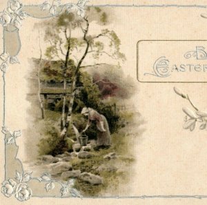 1913 John Winsch Embossed Easter Wished Mill Scene Vintage Postcard P77