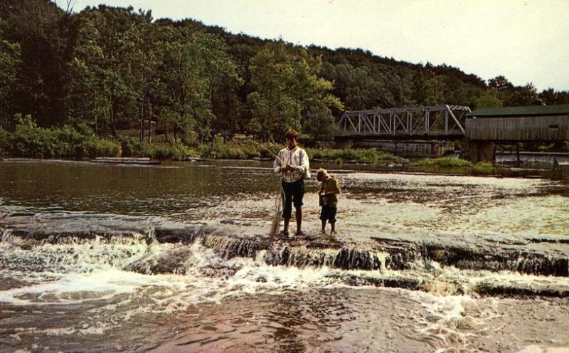 Fishing at Harpersfield Covered Bridge - Grand River, South of Geneva, Ohio