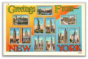 Multiview Buildings Large Letter Greeting New York City  UNP Linen Postcard N24