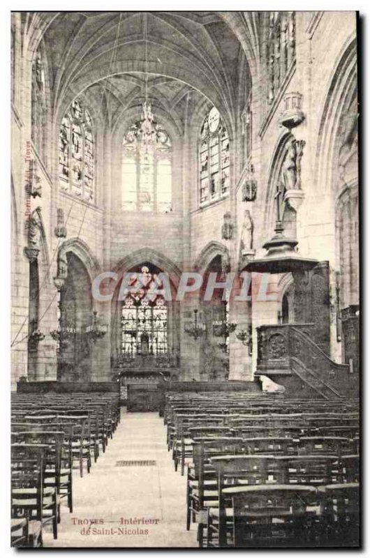 Troyes Old Postcard Interior of St. Nicolas & # 39eglise