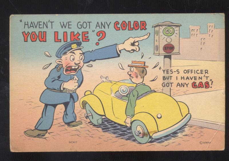 POLICEMAN RED LIGHT VINTAGE CAR OFFICER VINTAGE COMIC POSTCARD MWM CO.