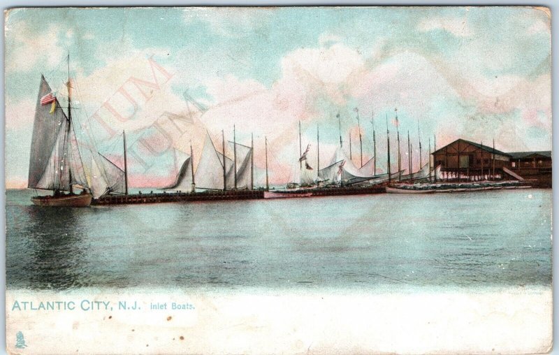 c1900s Atlantic City, NJ Inlet Boats Sail Raphael Tuck Jubilee, Iowa Cancel A169